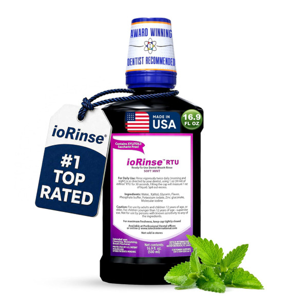 ioRinse RTU Alcohol Free Mouthwash, Soft Mint Flavor, Daily Use, 16.9 fl oz