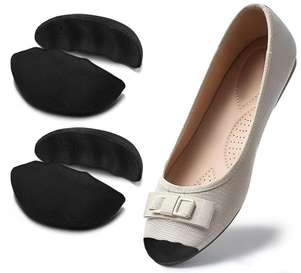 Dr.Foot Shoe Inserts for Loose Footwear, Toe Cushion for Too Big Shoes, Make Shoes Fit for Casual Sports High Heels Boots (Small: Half Size Bigger, Black)