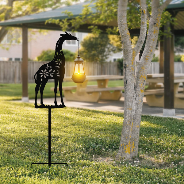 Solar Giraffe Metal Animal Stakes - Outdoor Decorative Garden Silhouette Lanterns
