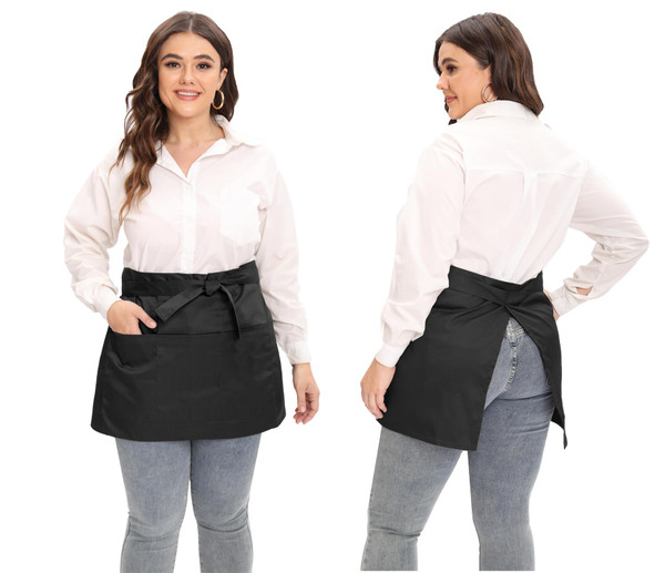 Jaspfct Server Aprons Plus Size W 3 Pockets - Half Waist Apron for Women Men-MD033,Black
