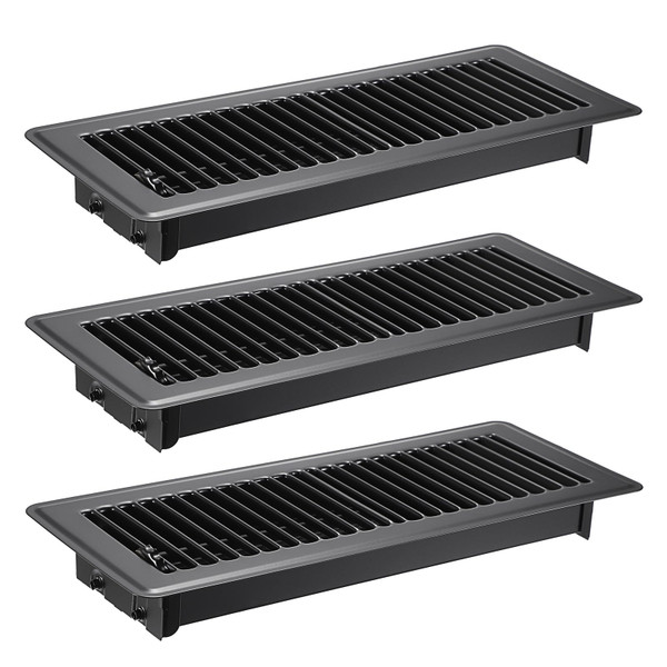Sumnacon Pack of 3 Floor Vent Covers Metal Floor Register 4 x 12 Inch Heavy Duty Floor Vents with Adjustable Air Supply Lever, Walkable Black Vent Covers for Home Floor, FR-002