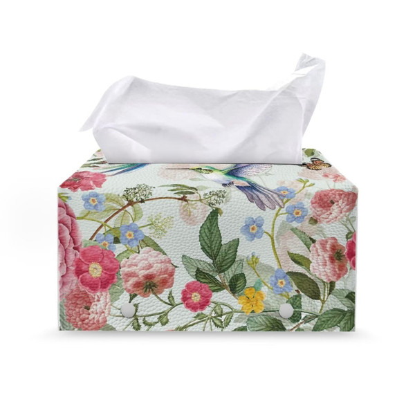 Oamsistay Wildflower Rectangle Tissue Box Cover Modern PU Leather Rectangular Tissue Box Tissue Box Holder Waterproof Tissue Cover Decorative Tissue Box Organizer for Bathroom