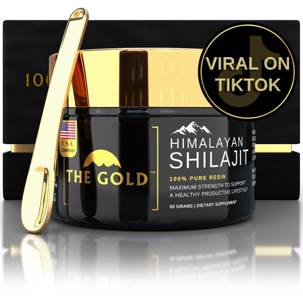 THE GOLD Shilajit Resin | Shilajit Pure Himalayan Organic Shilajit for Men & for Women Lab Test in USA Grade A+ All Natural Dietary Supplement with Fulvic Acid + Trace Minerals | 50 Grams 100 Servings