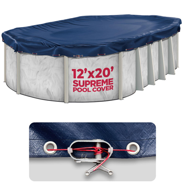 12x20 ft Oval Winter Pool Cover for Above Ground Pools, Navy Blue, Resistant