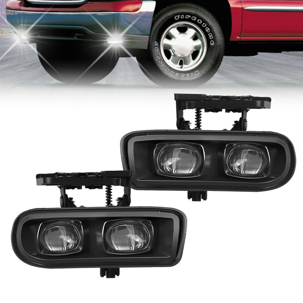 LED Fog Lights Compatible With 2000 2001 2002 2003 2004 2005 2006 GMC Yukon Pickup Truck / 1999 2000 2001 2002 GMC Sierra, A Pair Of Fog Lamps With Housing And Clear Lens