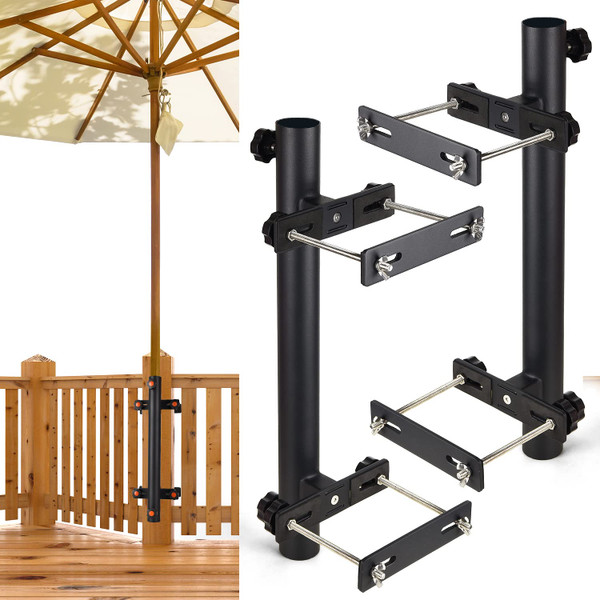 TPHUC Patio Umbrella Holder Deck Railing Mount Heavy Duty Clamp Black-Set 2