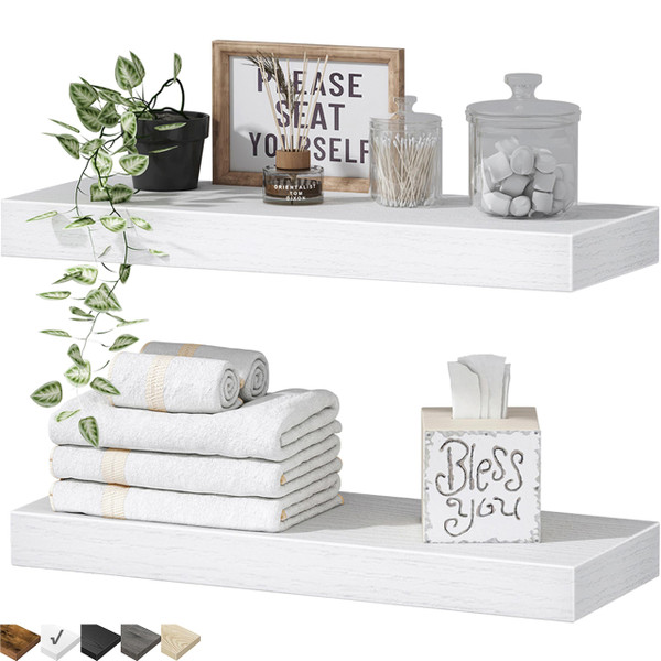 QEEIG Bathroom Floating Shelves for Wall (White, Set of 2, 15.7")