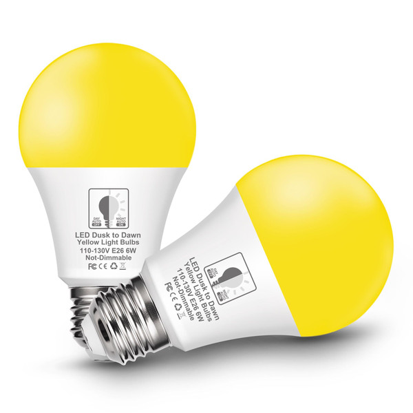 EvaStary Dusk to Dawn LED Yellow Bug Light Bulb Outdoor, 6W(40W Equivalent)