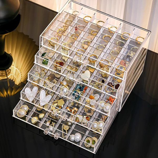 SPAKOWN Earring Organizer 5 Drawers Acrylic Jewelry Holder Organizer Clear