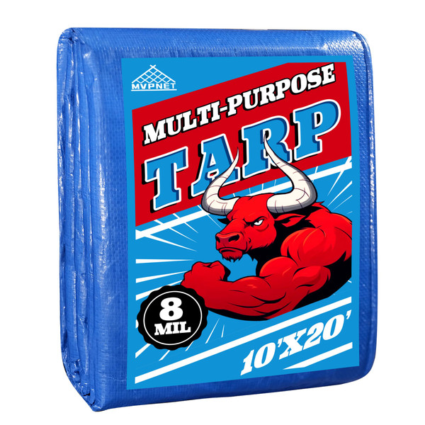 MVPNET 10x20 ft 8mil 100% Waterproof Blue Tarp Multipurpose Outdoor Tarps