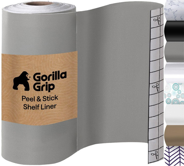 GORILLA GRIP® Peel and Stick Paper, Cabinet Liner, 11.8"x10' Gray