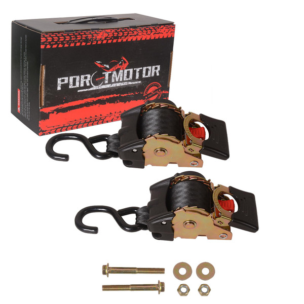Porotmotor 2 Pack Bolt-On Retractable Ratchet Straps (2in x 9ft), 3000LBS Break Strength Transom Tie Down Straps Fresh Water Compatible Trailer Straps for Boats, Jet Skis, Motorcycles, ATVs, Cargo