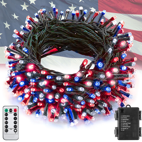Sukesou 100LED Red White and Blue Lights for 4th of July Decoration