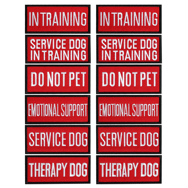 12Pcs Removable Tactical Dog Harness Service Dog Vest Patches(Red/White)
