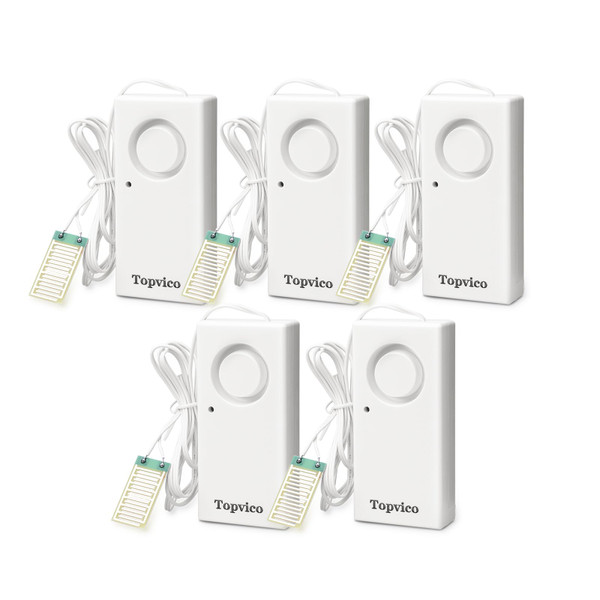 Topvico Water Alarm Leak Detector, 120dB, 37.8 Inches Cable, 5 Packs