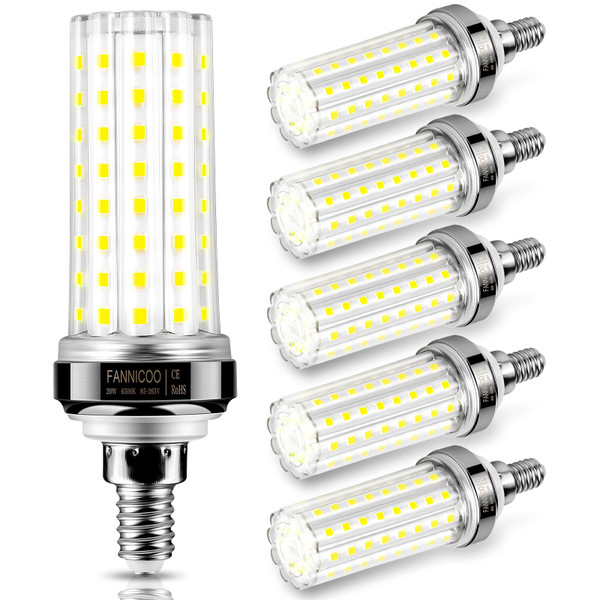 FanNicoo E12 LED Bulb, 6pcs 20W LED Corn Light Bulb 150W Equivalent 2500Lumen 6500K Cool Daylight White Non-Dimmable LED Candelabra Light Bulbs for Ceiling Fan Home Kitchen Bathroom Indoor