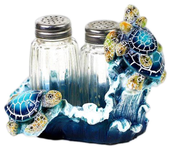 The Bridge Collection Ocean Sea Turtles Salt and Pepper Shaker Holder Set