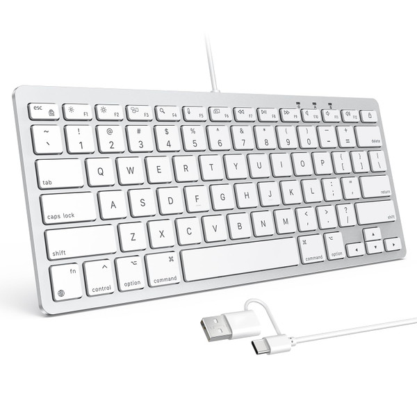 OMOTON Wired Keyboard for Mac, Compact 78-Key, USB-C/A Plug & Play, White