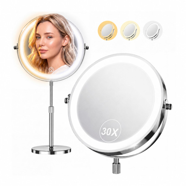 Dienmern 1X/30X Makeup Mirror with Lights, 9" Magnifying Vanity Mirror