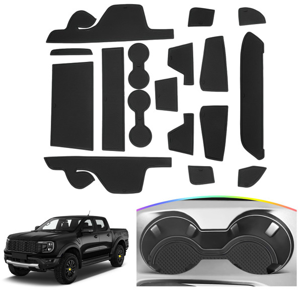 SKTU Upgrade Door Slot Mat for 2024 2025 2026 Ford Ranger Door Groove Gate Pad Ford Ranger 2024 2025 2026 Accessories 17Pcs Fit 2024 2025 2026 Ranger Raptor Door Compartment Console Liners (Black)