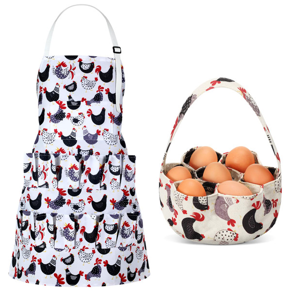Cutecrop 2 Pcs Egg Collecting Apron Basket Women 15 Pockets, Vivid Style