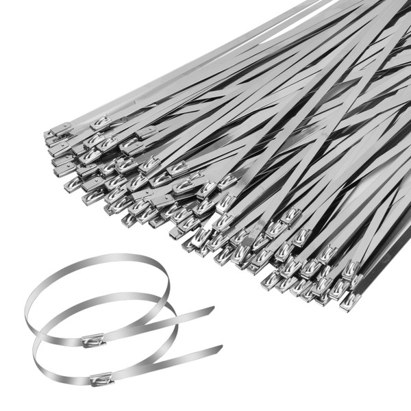 TOMSHUB 100 Pcs 11.8 inch 304 Stainless Steel Metal Zip Ties