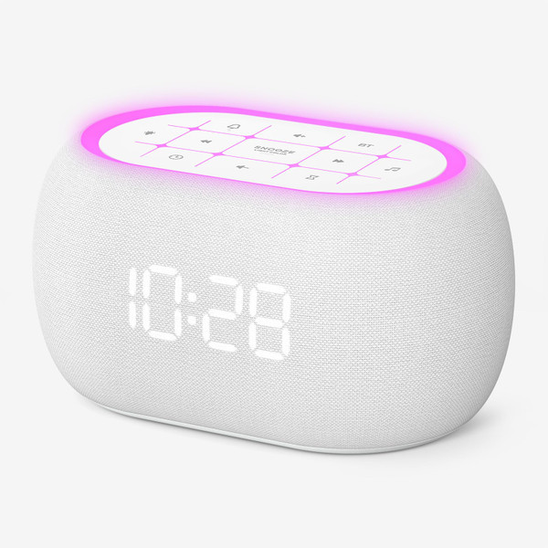 ANJANK White Noise Sound Machine Alarm Clock with Hi-Fi Bluetooth Speaker, 21 Soothing Sounds/7 Night Lights, 0-100% Dimmer/Sleep Timer/Volume Control, Soother for Adults Kids Sleeping, Bedroom, White