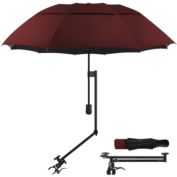 DUOUPA Patio Umbrellas Beach umbrella with Clamp,outdoor umbrella,Portable Umbrellas for Rain,Chair,Golf Cart,Stroller Manual Open & Close (Wine 43″/Type A)