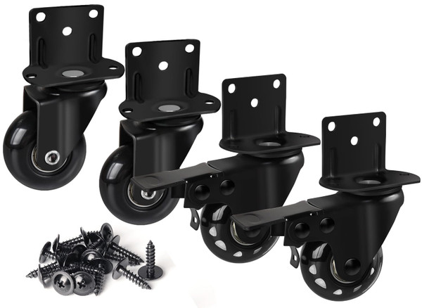 8T8 Side Mount Caster Wheels 2 Inch L Shaped Plate Swivel Casters with 2 Brakes Heavy Duty Set of 4, Silence Rubber Wheels for Furniture, Kitchen Cabinet, Baby Bed, Table, Loading Capacity 400 Lbs