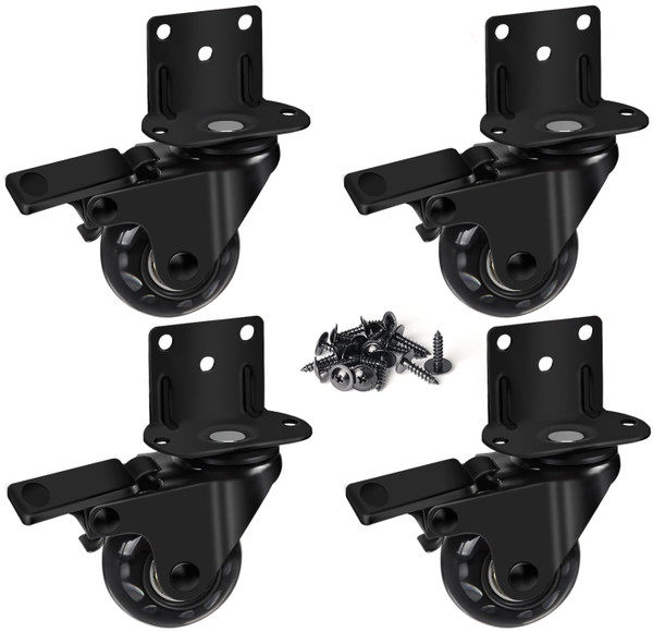 8T8 2" Side Mount Caster Wheels Heavy Duty Set of 4, L Shaped Plate Swivel Casters with Brakes, Silence Rubber Wheels for Furniture, Kitchen Cabinet, Baby Bed, Table, Loading Capacity 400 Lbs