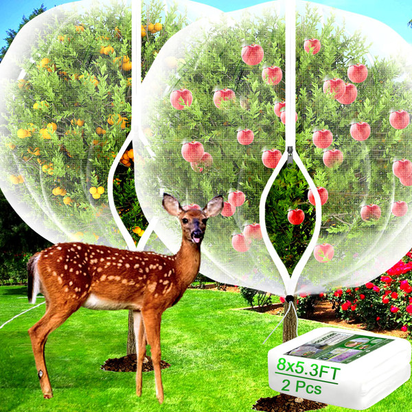 Fruit Tree Netting with Zipper - 2Pcs 8x5.3 Ft Garden Bird Netting for Blueberry Bushes with Drawstring,Insect Plant Protection Mesh Net Bags for Tomato,Flowers,Animals,Cherry (2, 5.3 x 8 FT)