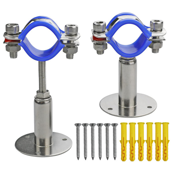 WYSIWYKA 2PCS 304 Stainless Steel Wall Mount Ceiling Mount Pipe Supports, Adjustable Pipe Strap Clamp with screws for OD Pipe 25-27mm, Adjustable Height 50-100mm