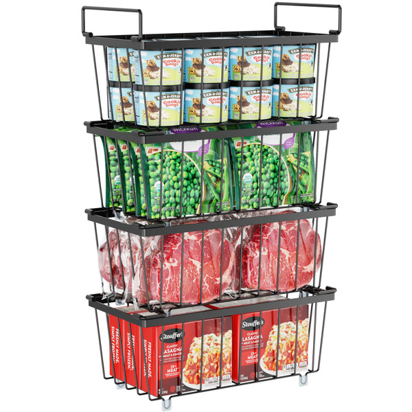 iSPECLE Deep Freezer Organizer Bins, 5 Pack Chest Freezer Baskets for 7 Cu.Ft, Stackable Wire Chest Freezer Organizer Bins for Small Food, Strong Metal with Handles for Meat and Veggies, Black