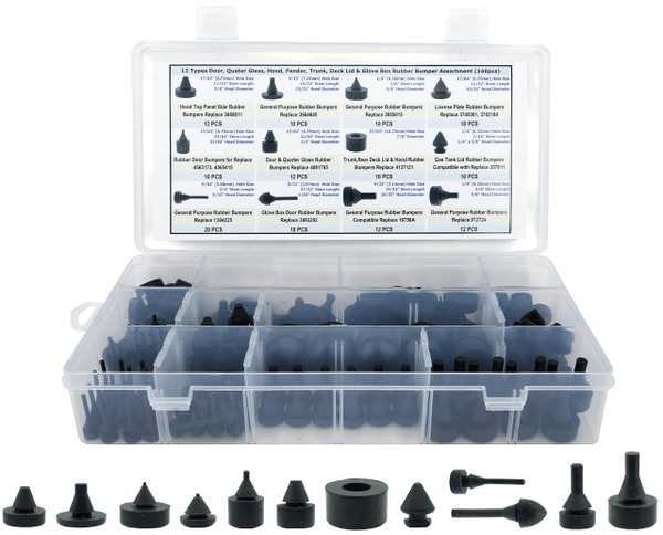 Dsnaduo 160 PCS Black Automotive Rubber Bumper Assortment, Rubber Stop Bumper Stopper Compatible With GM Ford and Chrysler Replace 20030, 8210, fit many models