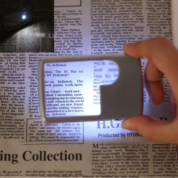 Pocket Magnifying Glass 3X & 6X LED Lighted Magnifier Slide Out Magnifying Glass Handheld Reading Magnifier Square Magnifiers Loupe for Jewelry Stamps Watches Crafts Textile (Silver)