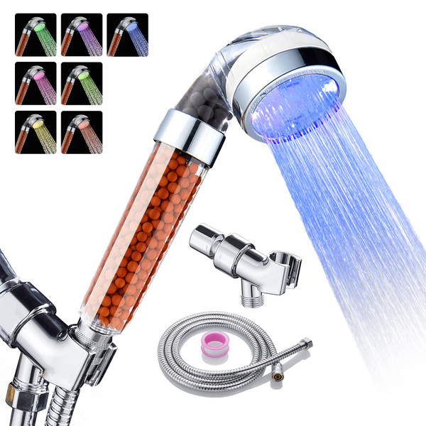 Cobbe Led Shower Head Set With Light,Handheld Showerhead with Hose and Base for Dry Skin&Hair,High Pressure Shower Heads With Filters-7 Colors Change Cyclically