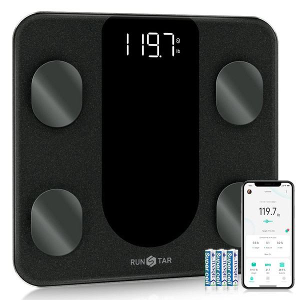 RunSTAR Smart Scale for Body Weight, Digital Bathroom Scale BMI Weighing Body Fat Scale, Body Composition Monitor Health Analyzer with Smartphone App, 400 lbs - Black