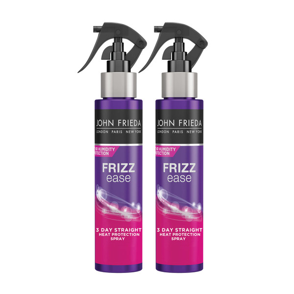John Frieda Frizz Ease 3 Day Straight Heat Protection Spray, Keeps Hair Straight and Frizz-Free for 3 Days, Keratin-Infused Flat Iron & Styling Spray for a Smooth, Sleek Finish, 3.5 Oz, Pack of 2