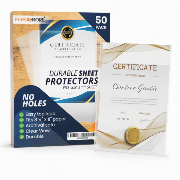 Performore 50-Pack Clear No Hole Sheet Protectors 8.5 x 11
