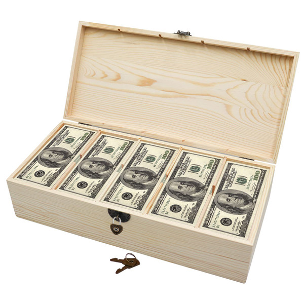 Wooden Lockable Currency Tray, 5 Compartment Cash Organizer, Cash Organizer Money Storage Box with Lockable Cover, Money Organizer for Cash