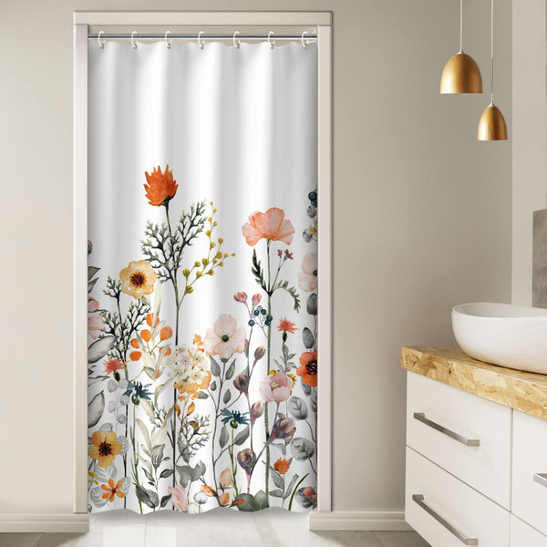 LIVILAN Small Stall Shower Curtain 36W x72H Inches Narrow RV Shower Curtains Floral Shower Curtains for Bathroom Flower Shower Curtains Set with 12 Hooks Short Half Shower Curtain Stall Size