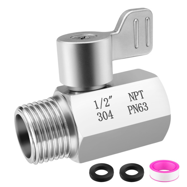 Carvedexquisitely Shower Head Shut Off Valve,304 Stainless Steel 1/2" Mini Ball Valve NPT Thread,Shower Head Flow Control Valve