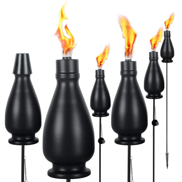 DIKAIDA Metal Citronella Torches, 6 Pack Torches Garden for Outside 60 inch Flickering Flame Citronella Outdoor Light Torch,Metal Torches for Outside, Camping Patio Pathway Table Torch(Jet Black)