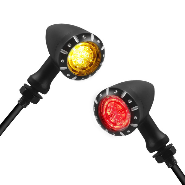 NTHREEAUTO Bullet Rear Turn Signals LED Motorcycle Blinkers Amber Red Brake Tail Light Universal Compatible with Harley Sportster Dyna Honda Shadow Yahama Suzuki Kawasaki Chopper Bobber (Diode Bulbs)
