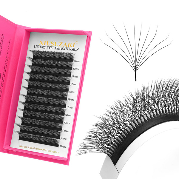 XIUSUZAKI W Lash Extensions Supplies 10D Eyelash Extensions W Shape 0.07mm Thickness D Curl 11mm Premade Fans Easy Fan Lashes Volume Matte Black 12 Rows Crisscross Eye Lashes(W-10D-0.07-D,11mm)