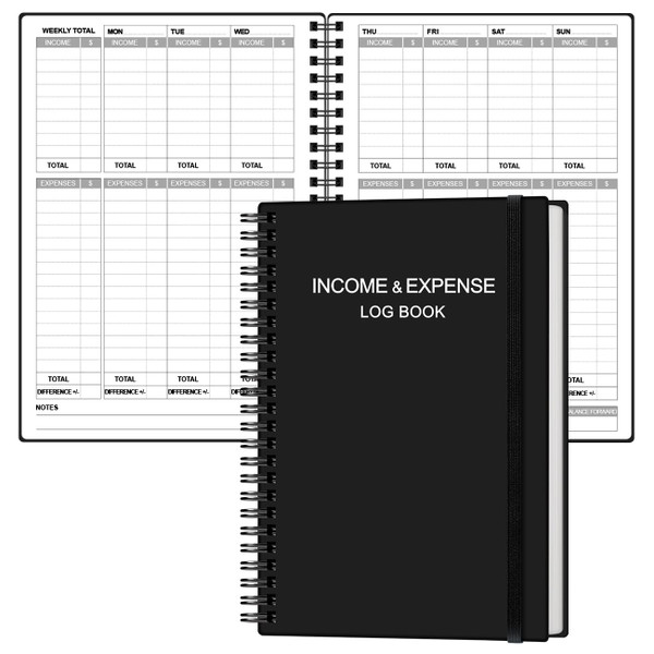 Heveboik Income & Expense Log Book - A5 Income and Expense Tracker for Small Business, Accounting Bookkeeping Tracking for Woman and Man, 5.8" x 8.3", Black