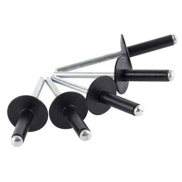 ISPINNER 100pcs 3/16" x 1" Large Flange Aluminum Blind Rivets, Pop Rivets Grip Grange 18-20mm (Black)