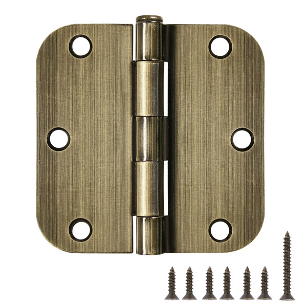 TDCHINGES Rounded Door Hinges 3.5" X 3 1/2 Inch Antique Brass 5/8" 6 Pack