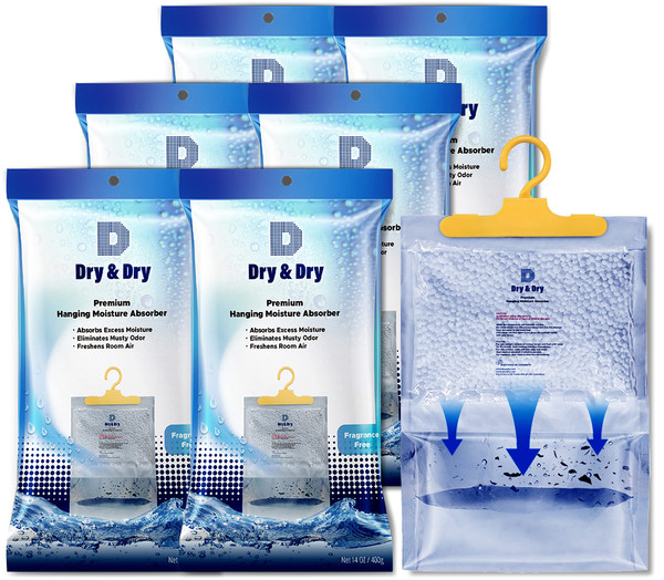 Dry & Dry Moisture Absorbers Dehumidifiers for Home, Basement, Bedroom, Small Dehumidifiers - Moisture Absorbers - White - 6 Packs (14 ounce/pack)
