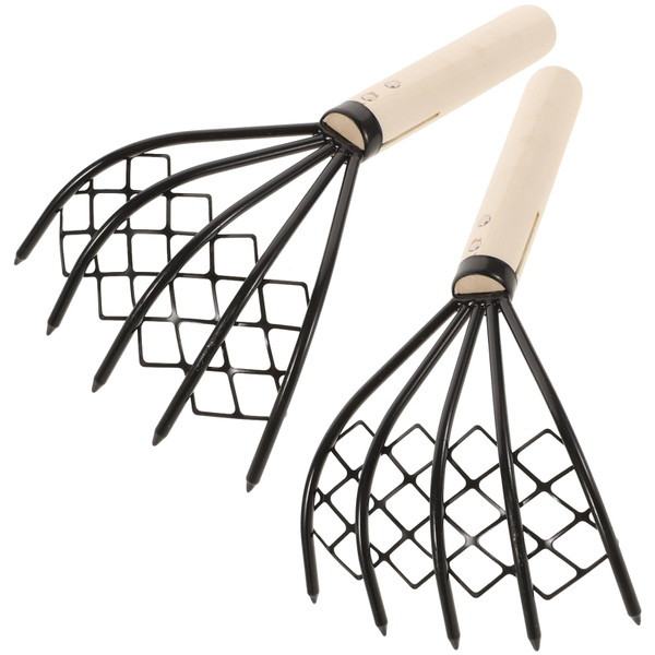 DOITOOL 2 Pcs Clam Rakes,10.2 inch Steel Claws with Mesh Net,Garden Rake,Portable Beach Rake Clamming Equipment for Clam Digging Seafood Shell Digger Tool